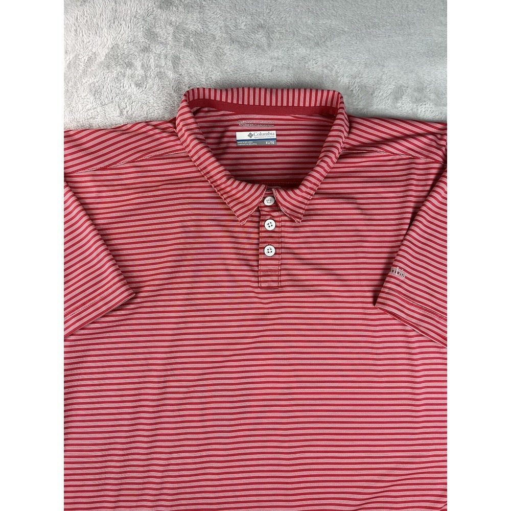 COLUMBIA Men Polo Shirt Extra Large 1/4 Button Omni-Wick Performance Red Striped